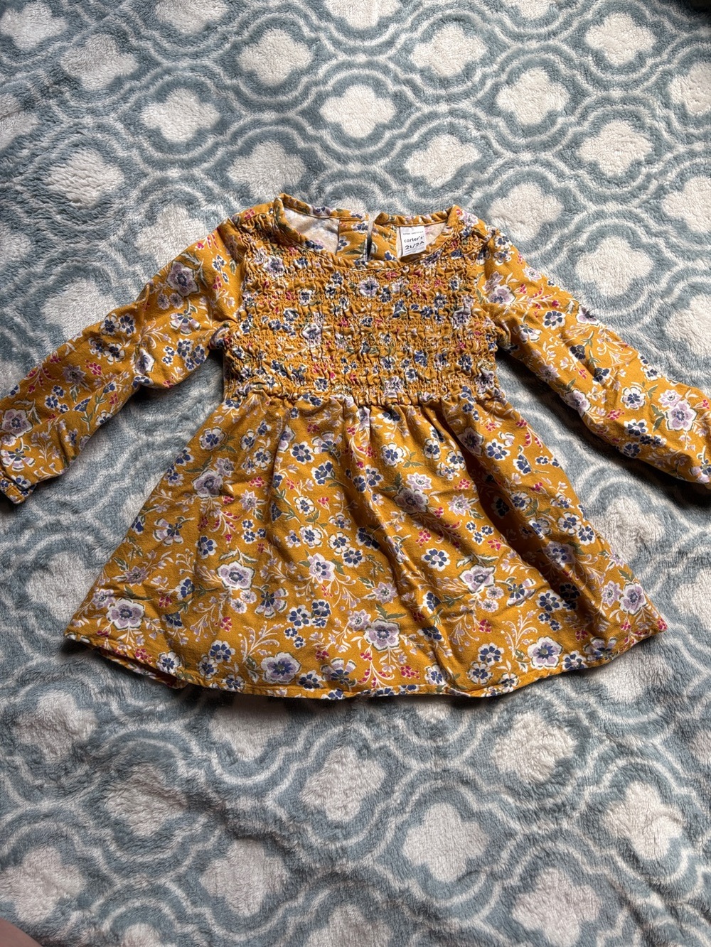 NWOT Carter’s Mustard Floral Smocked Long-Sleeve Dress Size 2T